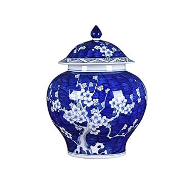 Imagem de AKALNNB Vaso de cerâmica vaso de porcelana azul e branco vaso de flores de cerâmica azul e branco vaso de cerâmica feito à mão vaso de flores China grande estilo Ming anti