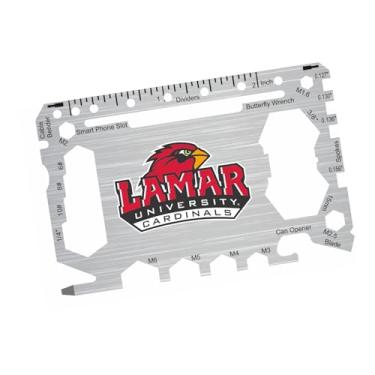 Imagem de Lamar University Cartão multiferramentas de bolso 46 em 1 com régua em polegadas – Ferramenta de carteira EDC de sobrevivência com chaves de fenda, chaves, abridor de garrafa e lata, cortador de fio