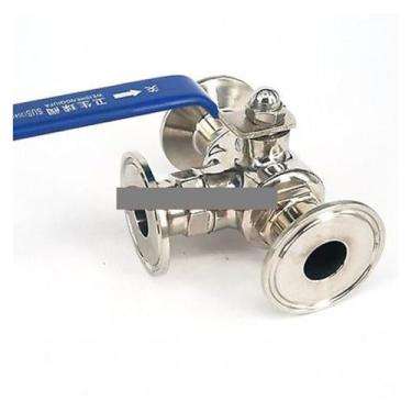 Imagem de WWECCQIJ T-Port Válvula esférica de 3 vias de aço inoxidável 304 de 3,8 cm de aço inoxidável 3,8 cm, válvula esférica de 3 vias, 50,5 mm, tipo O/D para produto diário