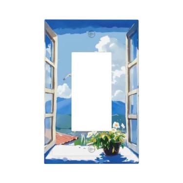 Imagem de Cenário fora da janela única GFCI/Rocker Placa de parede tomada elétrica 1 Gang Light Switch Cover Plate Decorativa Receptáculo Placa Frontal para Dimmer, USB 12,7 cm x 7,6 cm