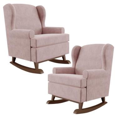 Imagem de Kit 02 Poltronas De Amamentação Com Balanço Malu Base De Madeira P02 Suede Rosê - Lyam Decor