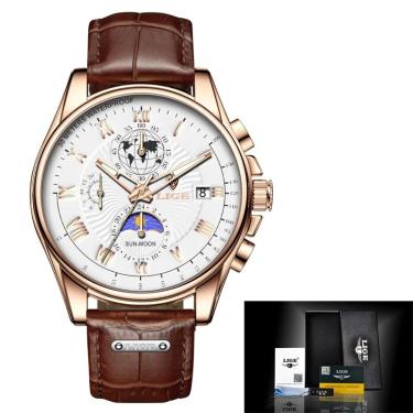 Imagem de Relógio De Pulso De Couro Militar Masculino Cronógrafo