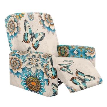 Imagem de Tutolipy Capas reclináveis para poltronas reclináveis, 4 peças, boho, borboleta, elástico, protetor de móveis, antipoeira, capas reclináveis, retrô floral