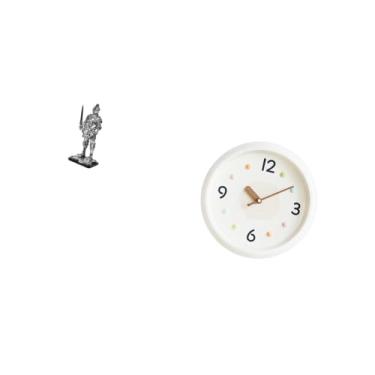 Imagem de Fenteer Ornamento de Mesa com Figura de Cavaleiro Vintage E Relógio de Parede Redondo Moderno com Números Grandes, Entrada Decorativa, Estante para Livros, Me