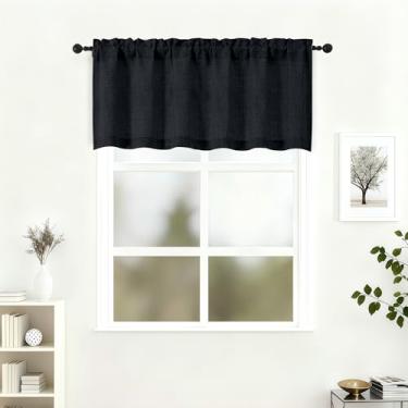 Imagem de Lecloud Saia preta para janela de 50 cm de comprimento, cortinas de cozinha elegantes com filtro de luz de privacidade sobre a pia, pequenas cortinas rústicas respiráveis com bolsos de haste para