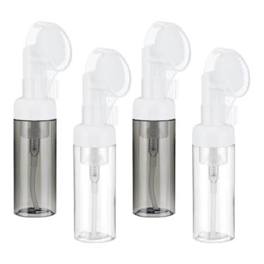 Imagem de Dispensador de sabão espumante vazio de 4 peças, frasco de espuma de limpeza facial de 60 ml com escova para sabonete para as mãos, xampu, gel de banho, preto transparente/transparente