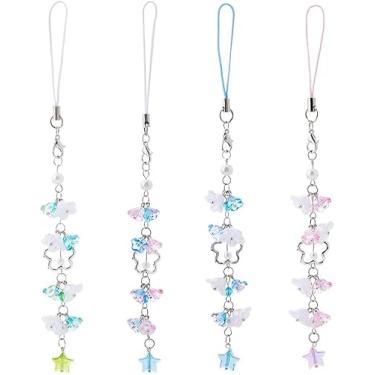 Imagem de 4 berloques fofos para telefone, 4 estilos, contas de flores, tiras móveis com corda de nylon lírio do vale, pingentes acessórios para bolsa, chaveiro, câmera, pingentes, decoração, 2.91x2.83x0.66inch