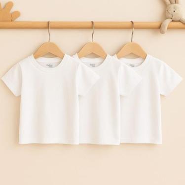 Imagem de Kit 3 Camisetas Manga Curta Brancas Para Bebê Malha Algodão - BigToon 