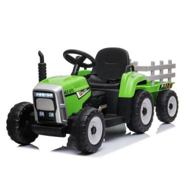 Imagem de Mini Trator Elétrico Com Carreta 12V Verde Infantil com Luz e Som Impo