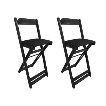Imagem de Kit 2 Cadeiras Bistro Dobravel De Madeira Estofada Preta - Preto