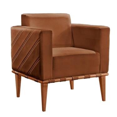 Imagem de Poltrona Delly Madeira Maciça Castellar Móbile Corino Caramelo Corino Caramelo