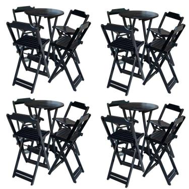 Imagem de Kit 4 Jogos De Mesa Bistrô De Madeira Com 4 Cadeiras Dobravel Preto - Preto