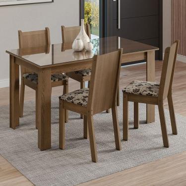 Imagem de Conjunto Sala De Jantar Mesa Tampo De Vidro 4 Cadeiras Rustic/bege Marrom Kiara Madesa Rustic/bege Marrom
