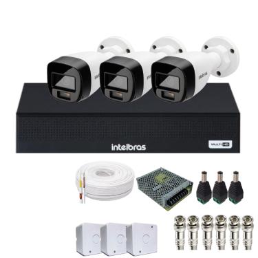 Imagem de Kit 3 Câmeras Intelbras 1120b Full Color, Dvr 4ch Mhdx 1004c  Sem Hd
