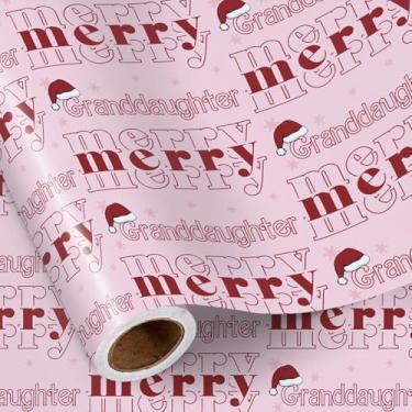 Imagem de RUSPEPA Rolo de papel de embrulho de Natal para neta, mini rolo, texto rosa feliz neta, chapéu de Papai Noel e design de floco de neve, embrulho de presente de feriado para meninas, crianças, família