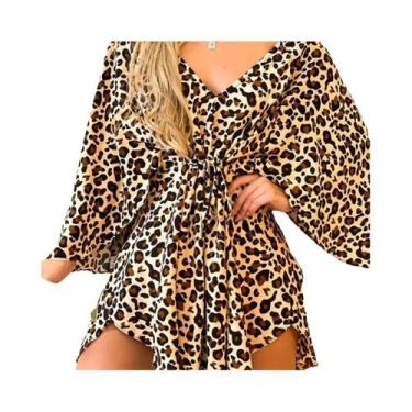 Imagem de Vestido Boêmio Feminino Estampado - Decote V, Manga Morcego e Babado -