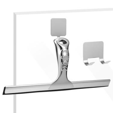 Imagem de Rodo de chuveiro para portas de vidro, 30,5 x 12,7 cm com gancho, furos para pendurar e armazenar, rodo de aço inoxidável multiuso para banheiro, mesa de jantar e ferramentas de limpeza de vidro de