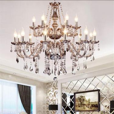 Imagem de Lustre de luxo europeu com cristais dourados e iluminação LED para sala de estar, restaurante, quarto, villa, hotel, duplex, loja de roupas, salão de beleza, café, bar e karaokê (18 lâmpadas