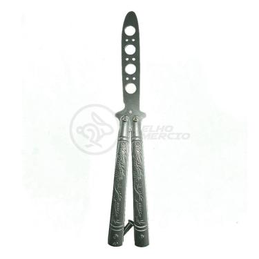 Imagem de Knife Silver Butterfly Treinamento Manobras Prata Borboleta Dobrável De Aço Inoxidável