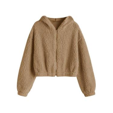 Imagem de Jaqueta feminina ZAFUL com capuz e zíper sintética Shearling Fluffy Te