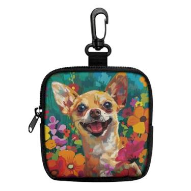 Imagem de Mini porta-moedas porta-chaves bolsa portátil para chaves, moedas, fone de ouvido, batom, porta-cartões, organizador de cabos, bolsa com zíper, acessórios, Flor de Chihuahua, Porta-moedas