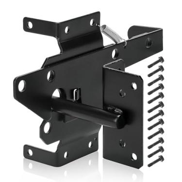 Imagem de Trava de porta de cerca automática com travamento automático resistente à corrosão para portões de madeira e vinil, ideal para piscina, quintal, jardim, uso ao ar livre – preto, grande