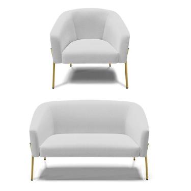 Imagem de Sofá Namoradeira E Poltrona Pé De Ferro Dourado Stella Linho D03 - D'rossi Cor A05 Cinza