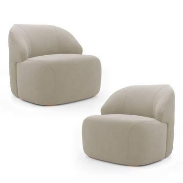 Imagem de Kit 02 Poltronas Decorativas Kaya Orgânica Veludo Bege - Abmaza