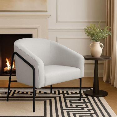 Imagem de Poltrona Sala Industrial Alta Preto Stella Linho D03 - D`rossi Cor Cinza