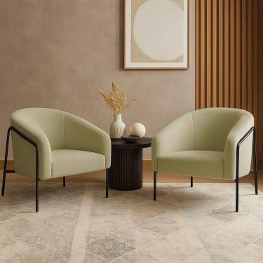 Imagem de Poltrona Sala Industrial Alta Preto Kit 2 Stella Bouclê D03 - D`rossi Cor Pistache