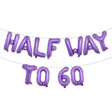 Imagem de Faixa de balão multicolorida Halfway To 60 - Banner de feliz aniversário de 30 anos - Decorações e suprimentos de festa de 30º aniversário - Decorações de aniversário de 30 anos de casamento (HALFWAY