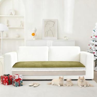 Imagem de STACYPIK Matcha Capa de sofá verde, capa de sofá de chenille para sofás, protetor de móveis sem seda para animais de estimação, capas legais e nítidas para seção, capa de sofá para apoio de braço