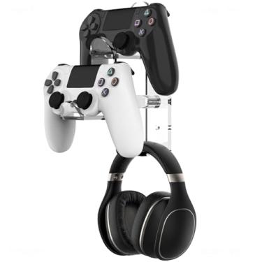 Imagem de NiHome Clear Acrylic Game Controller Wall Hanger Stand, Dual Gamepad Controller & Headphone Hanger Holder for XBOX PS5 PS4 PS3 SWITCH, Wall Mount Stand Organizer for Gaming Accessories
