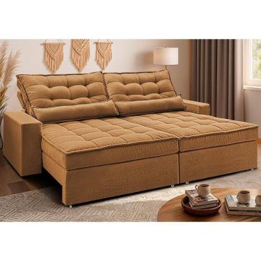 Imagem de Sofá Retrátil E Reclinável 2,92m Molas Ensacadas Belle. Boucle Cama Inbox Caramelo.