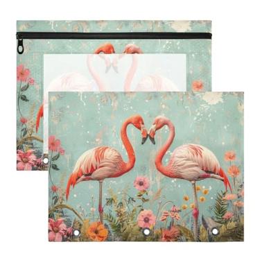 Imagem de SEHANY Pasta de lápis flamingo rosa com 3 anéis - bolsa de documentos com zíper tamanho A4 com janela transparente para sala de aula, escritório, 2 peças