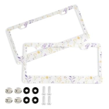 Imagem de SEHANY Molduras de placa de licença de flores florais coloridas, capas de moldura de placa de carro de alumínio à prova de ferrugem com orifícios elípticos e parafusos serve para veículos padrão dos