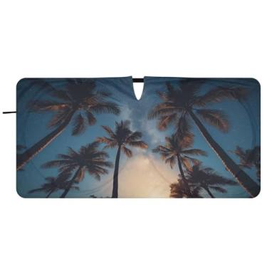 Imagem de Blueangle Coqueiros céu estrelado pára-brisa sombra de sol - 149.9 cm x 76.2 cm dobrável carro janela frontal blocos pára-sol raios UV viseira de sol (845)