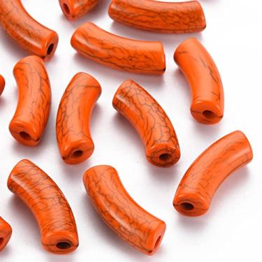 Imagem de Spritewelry 148 peças/500 g Contas de tubo de acrílico opacas Crackle contas de tubo de chocolate curvadas contas de tubo de bambu volumosas empilháveis contas grandes para pulseira joias artesanato