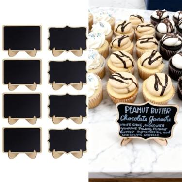 Imagem de Pacote com 8 mini placas de quadro-negro com suporte de cavalete - Etiquetas de comida emolduradas para quadro-negro pequeno para casamento, mesa de buffet de festa e cartões de lugar