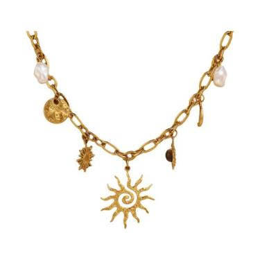 Imagem de Colar Com Pingente De Pérola Sol E Lua Banhado a Ouro Para Mulheres, J
