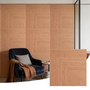 Imagem de Pacote com 6 painéis acústicos grandes, painéis decorativos de absorção de som de 182 x 121 cm, painéis de parede à prova de som com estampa de madeira para estúdio, casa, escritório, triângulo escuro
