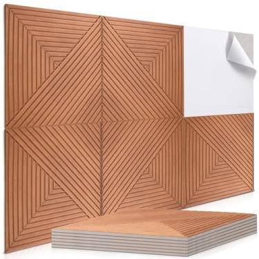 Imagem de Maasechs Pacote com 6 painéis acústicos grandes, painéis de parede à prova de som com padrão de madeira de 59 x 50 cm, painel acústico decorativo autoadesivo, painel de arte de parede com absorção de