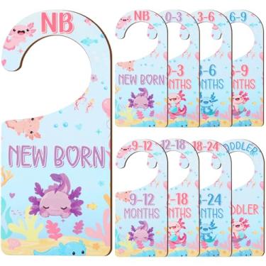 Imagem de CORNER LACE Divisórias de armário de bebê, 8 peças, temática axolotl, cabide/organizador de roupas de madeira dupla face, de recém-nascido a criança, para decoração de berçário, chá de bebê