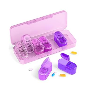 Imagem de Pillex Organizador de pílulas, organizador de comprimidos Am & Pm, 7 dias, estojo de comprimidos semanal, 2 vezes ao dia, caixa de comprimidos fofa 7 dias, organizador de medicamentos para viagens