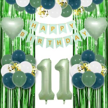 Imagem de Balões verde-oliva decoração de 11º aniversário meninas verde feliz 11º aniversário decoração decoração de festa 11º aniversário menina 11 anos decoração meninos decoração rosa balões de folha rosa