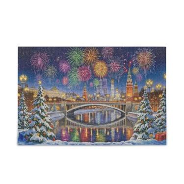 Imagem de Qilmy Quebra-cabeça de céu de Natal de fogos de artifício para adultos, adolescentes e crianças, 1000 peças quebra-cabeça de madeira divertido jogo familiar para férias, brinquedo, presente, decoração