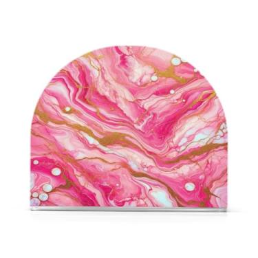Imagem de JUZIHAI Suporte de guardanapo de textura de mármore rosa para mesa dispensador de guardanapo de acrílico para mesa suporte de lenços independente para cozinha sala de jantar bar festa decoração de