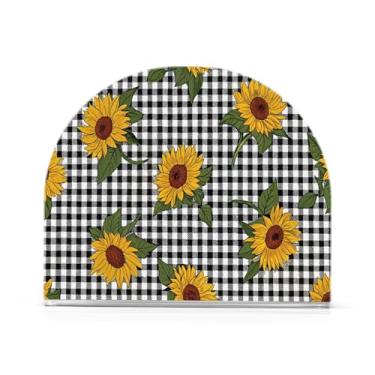 Imagem de Qilmy Porta-guardanapos de acrílico xadrez girassóis buffalo, suporte de guardanapo de coquetel de plástico transparente para mesas de restaurante de cozinha, 2 peças