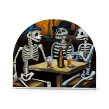 Imagem de JUZIHAI Suporte de guardanapo de três esqueletos para mesa dispensador de guardanapo de acrílico para mesa suporte de lenços independente para cozinha sala de jantar bar festa decoração de casa