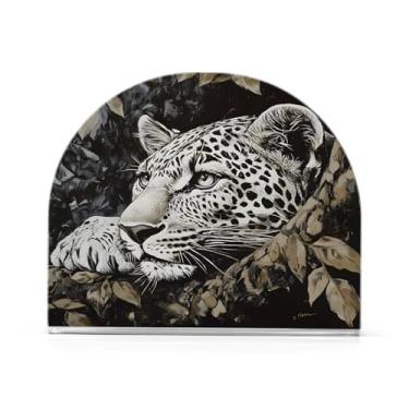 Imagem de JUZIHAI Suporte de guardanapo de leopardo para mesa dispensador de guardanapo de acrílico para mesa suporte de lenços independente para cozinha sala de jantar bar festa decoração de casa